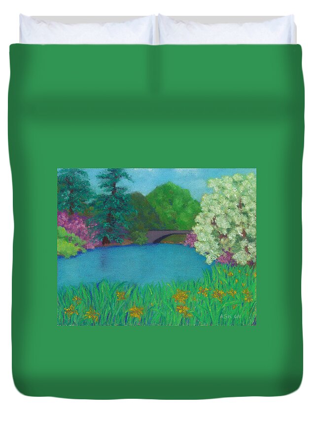Landscape Duvet Cover featuring the pastel Sweet Auburn by Anne Katzeff