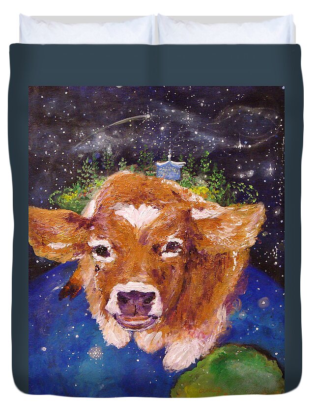 Cow Duvet Cover featuring the painting Sweet Buttercup by Ashleigh Dyan Bayer