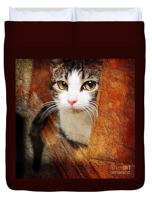 Cat Duvet Cover featuring the photograph Sweet Innocence by Andee Design