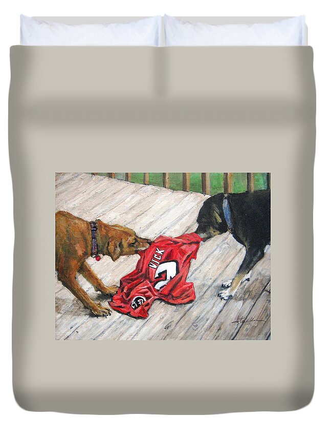 Nature Duvet Cover featuring the painting Sweet Revenge by Donna Tucker