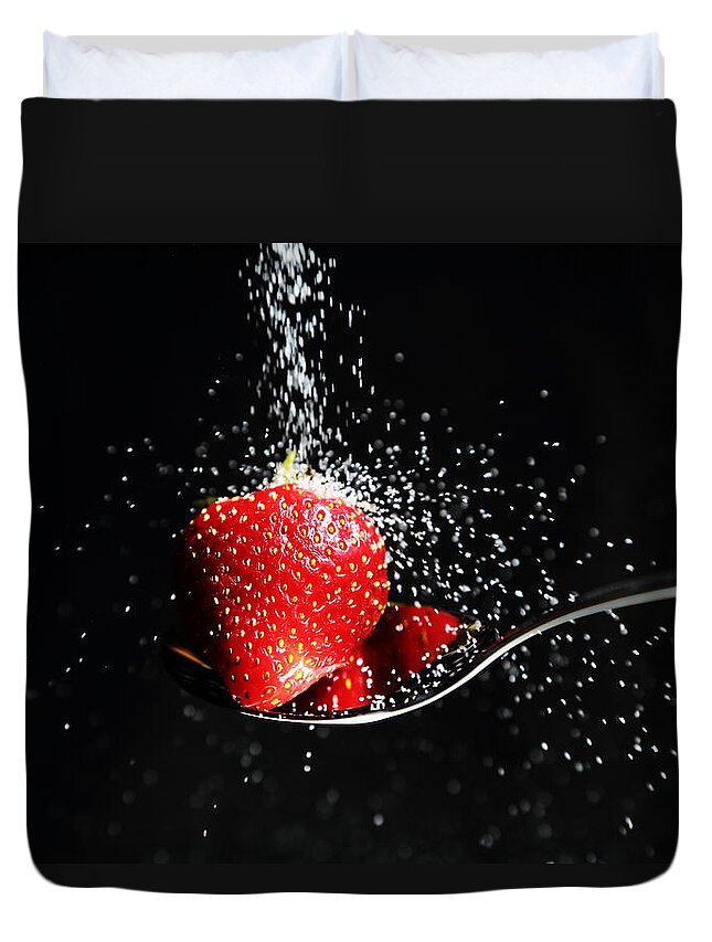 Falling Sugar Duvet Cover featuring the photograph Sweet Strawberry by David Andersen