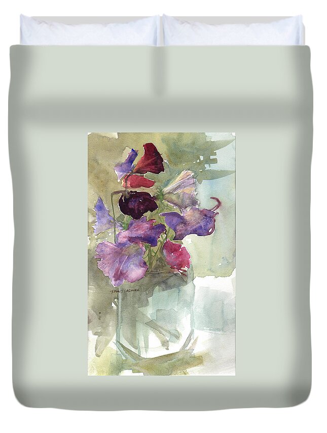 Sweetpeas Duvet Cover featuring the painting Sweetpeas 3 by David Ladmore