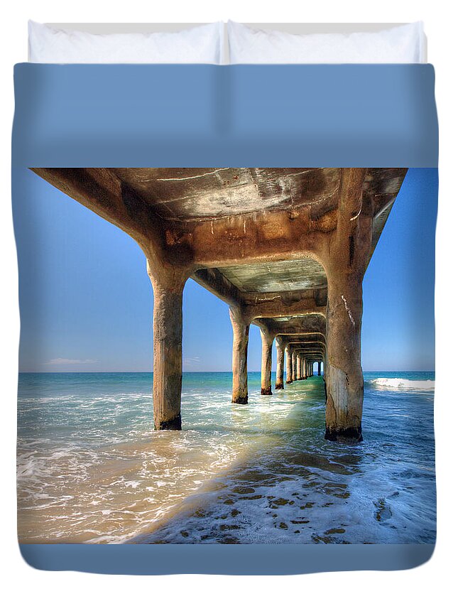 Pier Duvet Cover featuring the photograph Swept Away by Joe Schofield