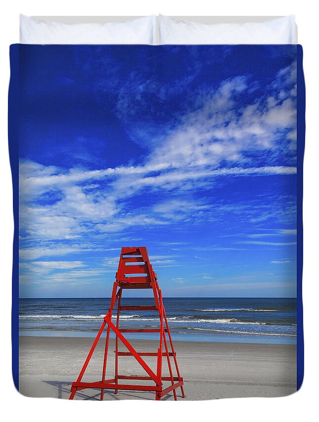 Jacksonville Beach Duvet Cover featuring the photograph Swim At Your Own Risk by Diane Macdonald