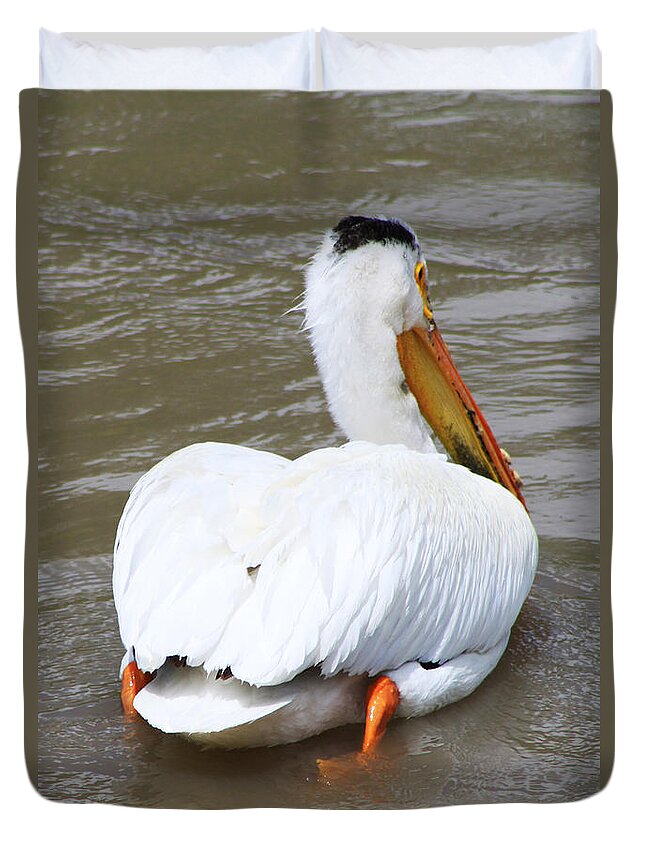 Bird Duvet Cover featuring the photograph Swimming Away by Alyce Taylor