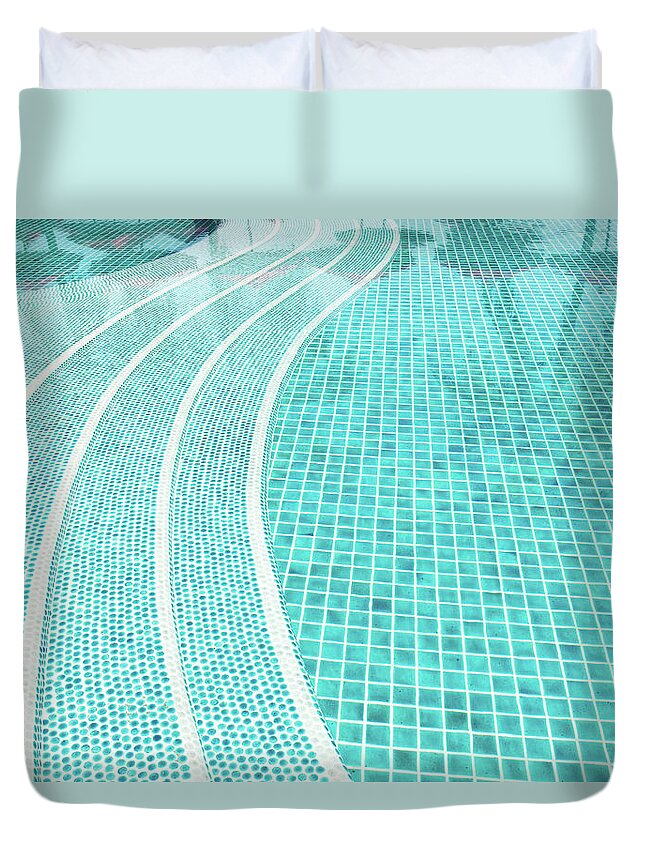 Steps Duvet Cover featuring the photograph Swimming Pool And Clear Water Rippled by Liunian