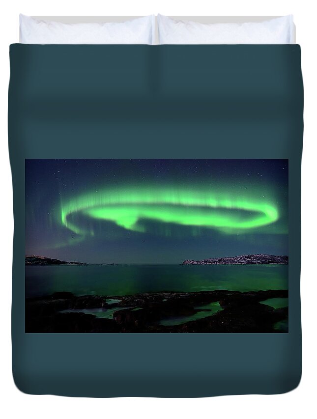 Tranquility Duvet Cover featuring the photograph Swirling Aurora by John Hemmingsen