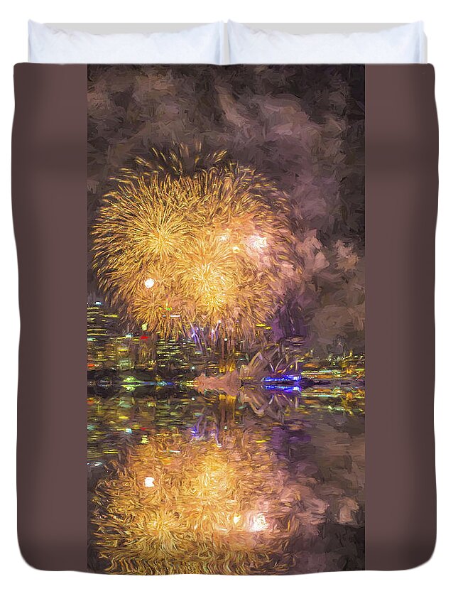 New Years Eve Fireworks Duvet Cover featuring the photograph Sydney Harbour fireworks by Sheila Smart Fine Art Photography