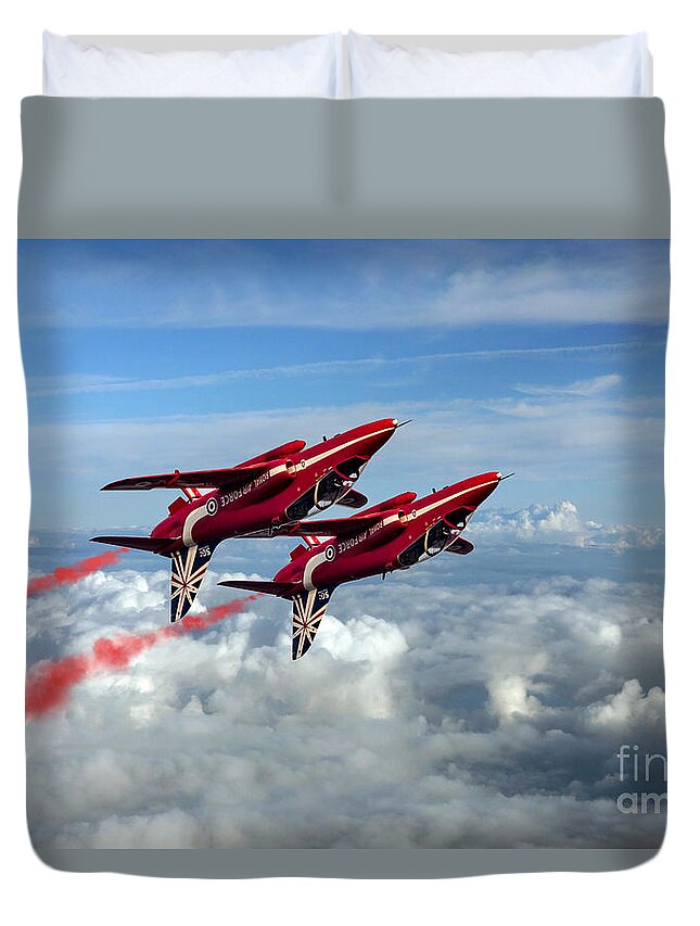 Red Arrows Duvet Cover featuring the digital art Synchro Pair by Airpower Art