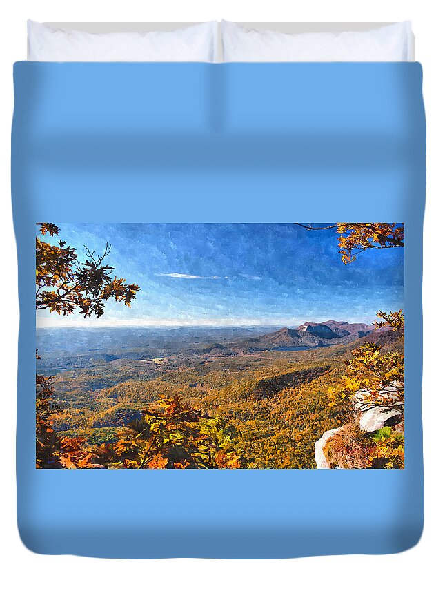 Table Rock Duvet Cover featuring the painting Table Rock from Caesar's Head by Lynne Jenkins