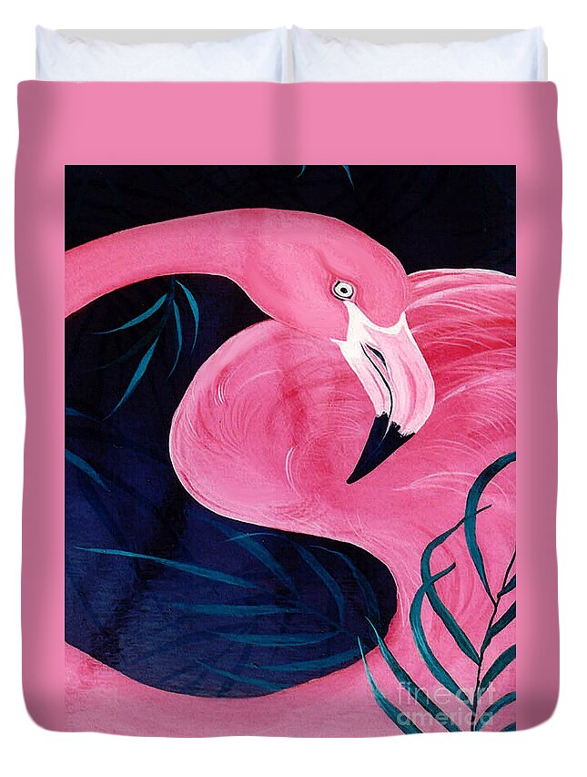 Flamingo Duvet Cover featuring the painting Table Top Flamingo by Lizi Beard-Ward