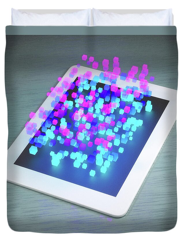 Block Shape Duvet Cover featuring the digital art Tablet With Three Dimensional Cubes by Maciej Frolow