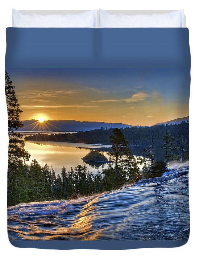 Landscape Duvet Cover featuring the photograph Tahoe Sunrise by Maria Coulson