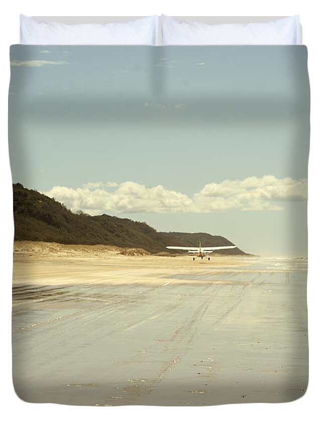 Plane Duvet Cover featuring the photograph Take Off by Linda Lees