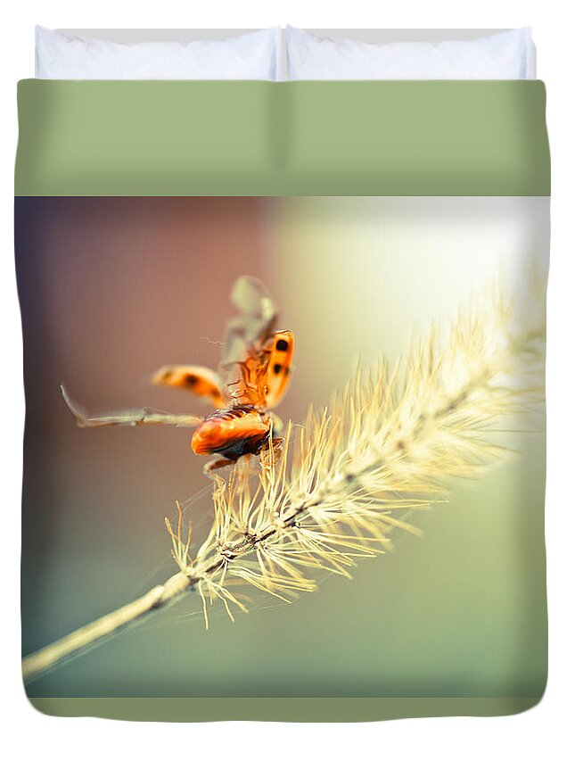 Ladybug Duvet Cover featuring the photograph Taking Flight by Shane Holsclaw