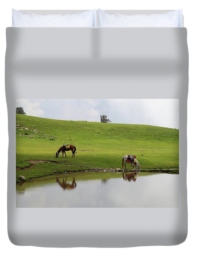 Horse Duvet Cover featuring the photograph Taking Petrol by Photography By Adil Iftikhar