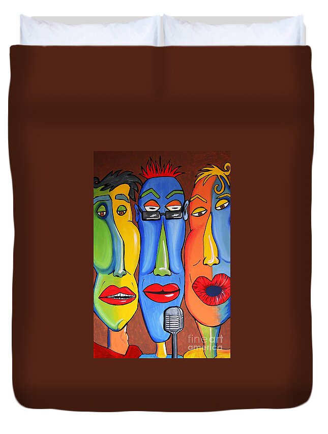 Pop Art Duvet Cover featuring the painting Talking Heads by Vickie Scarlett-Fisher