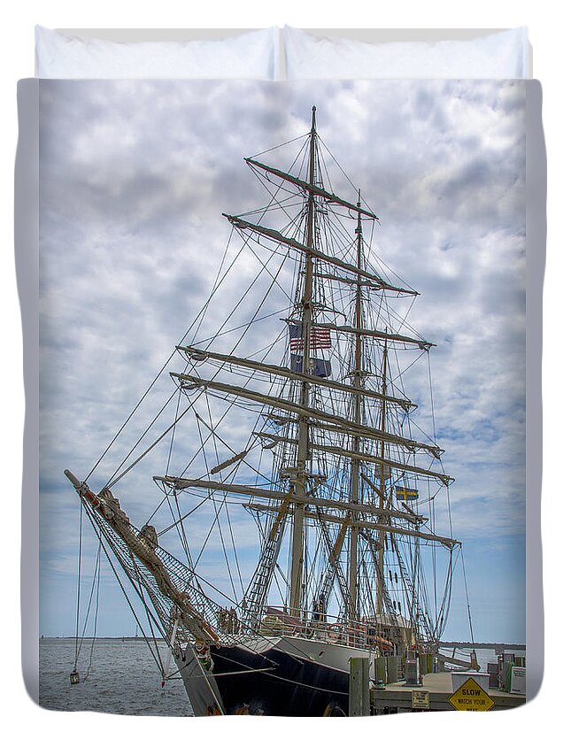 Tall Ship Gunilla From Sweeden Duvet Cover featuring the photograph Tall Ship Gunilla Vertical by Dale Powell