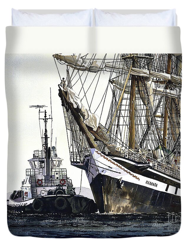 Tall Ship Fine Art Prints Duvet Cover featuring the painting Tall Ship PALLADA by James Williamson