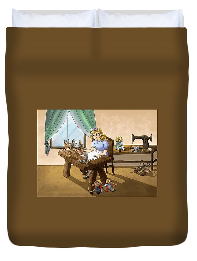 Wurtherington Diary Duvet Cover featuring the painting Tammy The Little Doll Girl by Reynold Jay