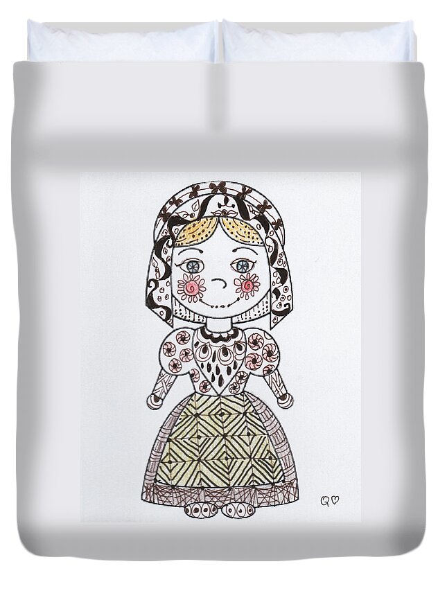 Pilgrims Duvet Cover featuring the drawing Tangled Pilgrim 3 by Quwatha Valentine