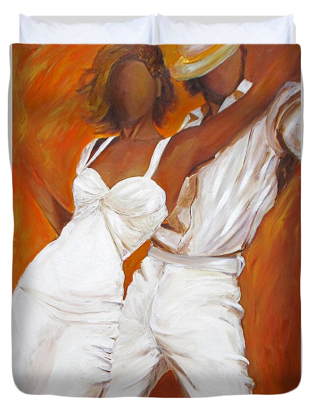 Tango Painting Duvet Cover featuring the painting Tango Blanco by Sheri Chakamian