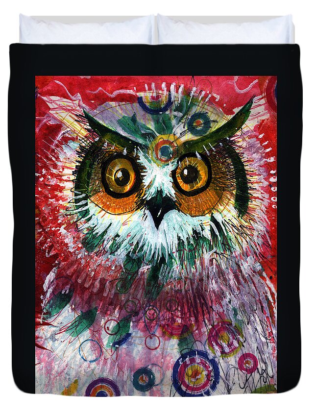 Owl Duvet Cover featuring the painting Target by Laurel Bahe