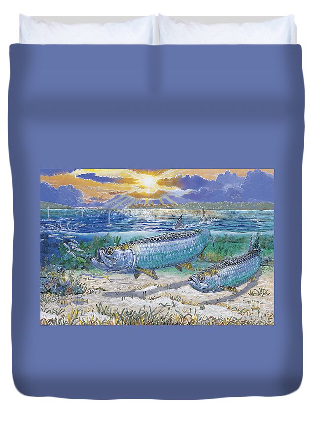 Tarpon Duvet Cover featuring the painting Tarpon cut In0011 by Carey Chen