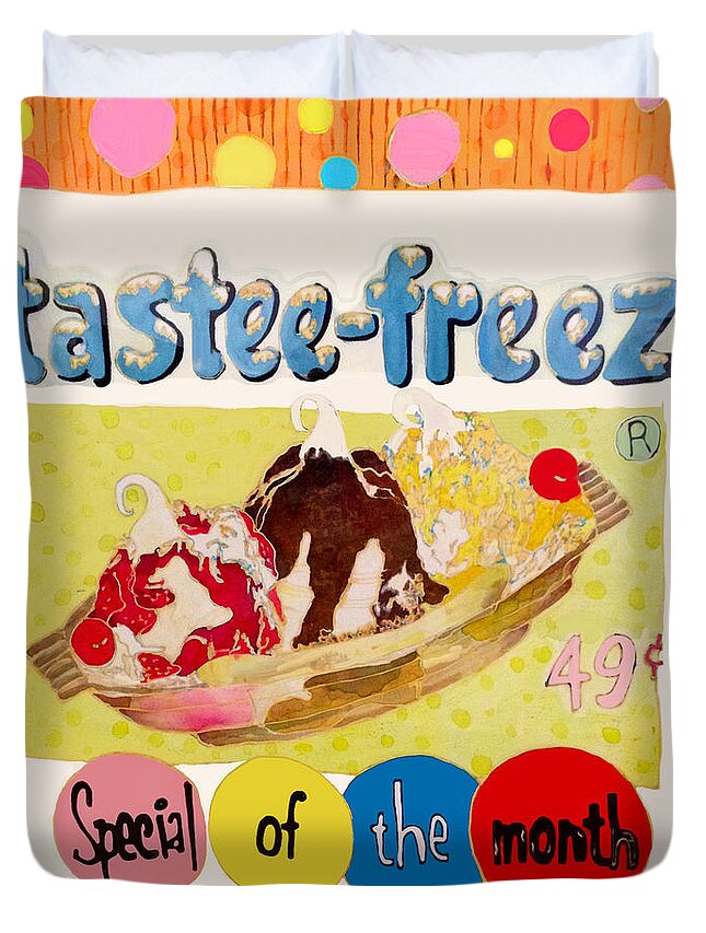Dyes Duvet Cover featuring the painting Tastee Freez by Beth Saffer