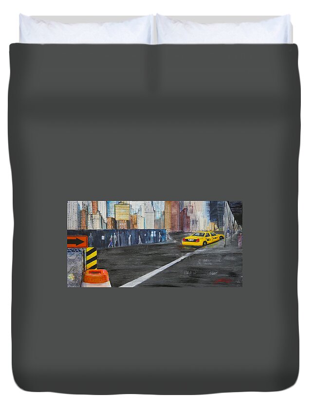 Taxi Duvet Cover featuring the painting Taxi 9 Nyc Under Construction by Jack Diamond