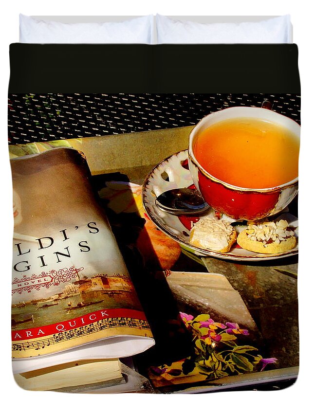 Fine Art Duvet Cover featuring the photograph Tea and a Read by Rodney Lee Williams