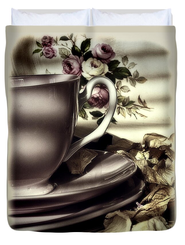Tea Cup Duvet Cover featuring the photograph Tea Cup Memories by Karen Lewis