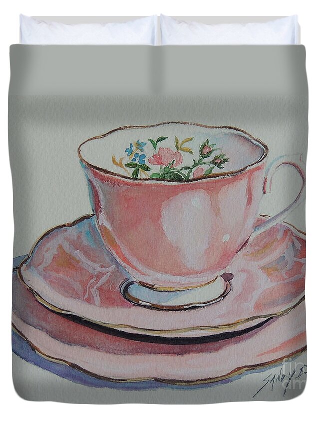 Watercolor Duvet Cover featuring the painting Tea for Me SOLD by Sandy Brindle