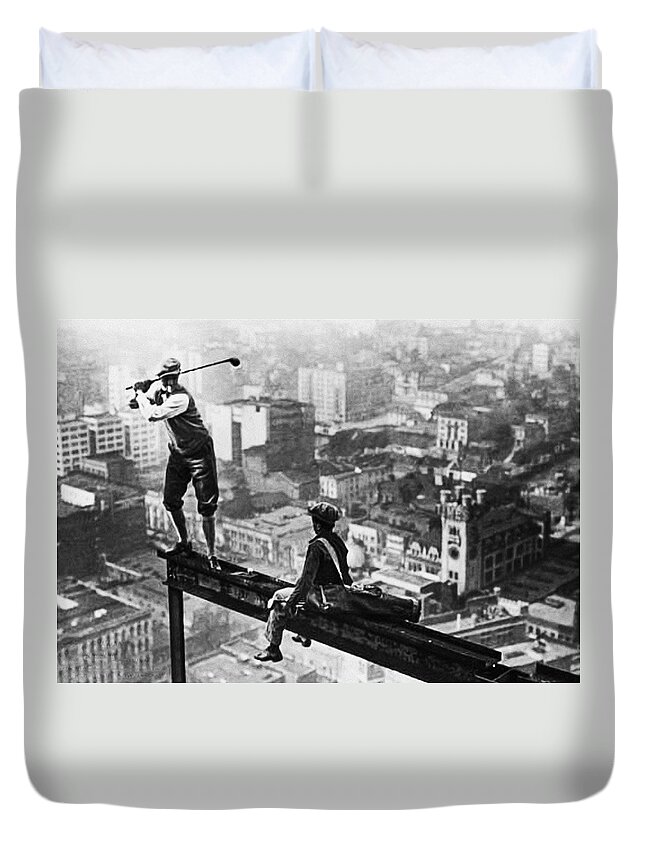 Tee Duvet Cover featuring the photograph Tee Time on a Skyscraper by Bill Cannon