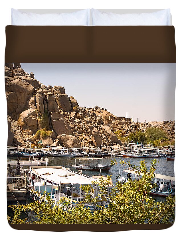  Duvet Cover featuring the photograph Temple Boat Dock by James Gay