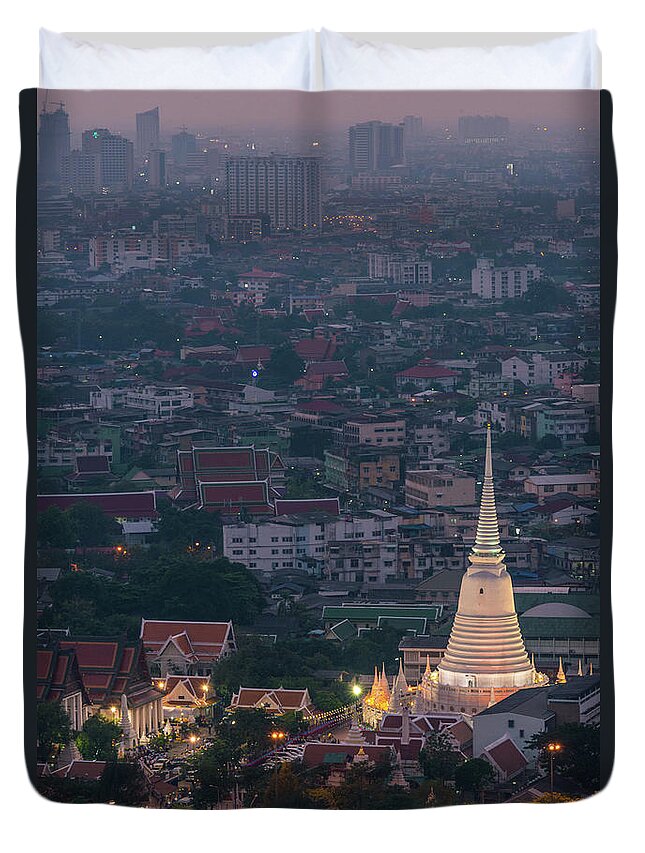 Built Structure Duvet Cover featuring the photograph Temple In Bangkok by Weerakarn Satitniramai