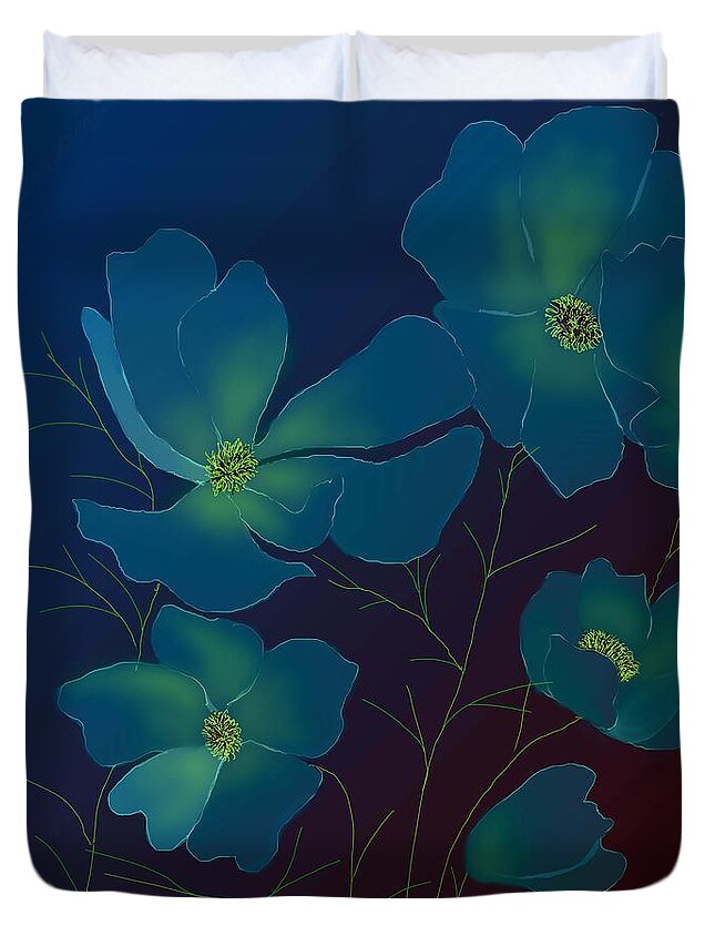 Cosmos Flowers Painting Duvet Cover featuring the digital art Tender cosmos by Latha Gokuldas Panicker