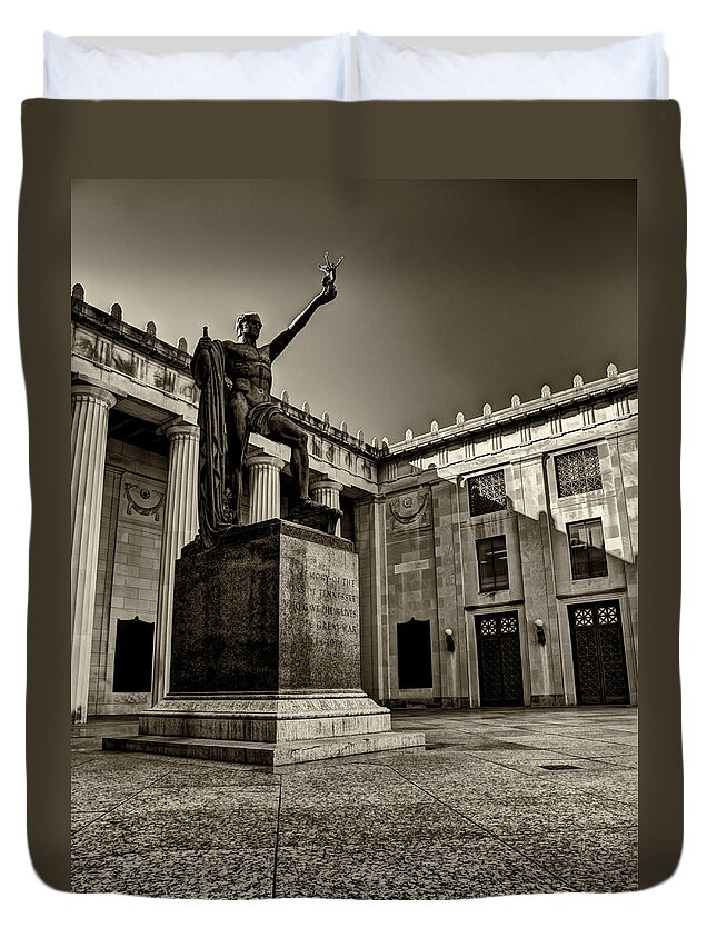 Tennessee Duvet Cover featuring the photograph Tennessee War Memorial Black and White by Joshua House