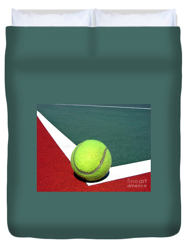 Tennis Duvet Cover featuring the photograph Tennis Ball on Court by Olivier Le Queinec