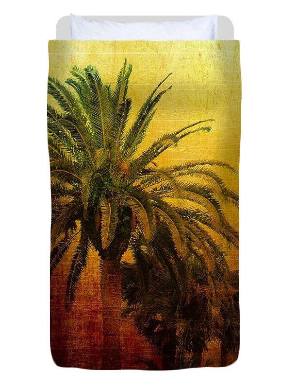 Palm Trees Duvet Cover featuring the digital art Tequila Sunrise by Jan Amiss Photography