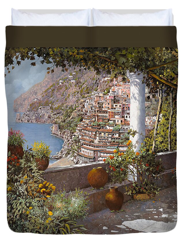 Positano Duvet Cover featuring the painting terrazza a Positano by Guido Borelli