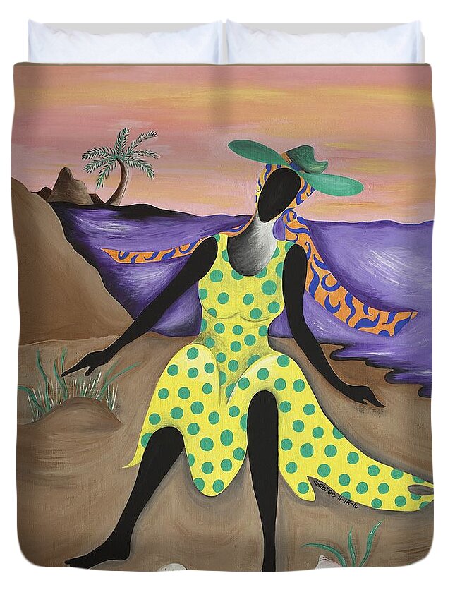Black Art Duvet Cover featuring the painting Test the Waters by Patricia Sabreee