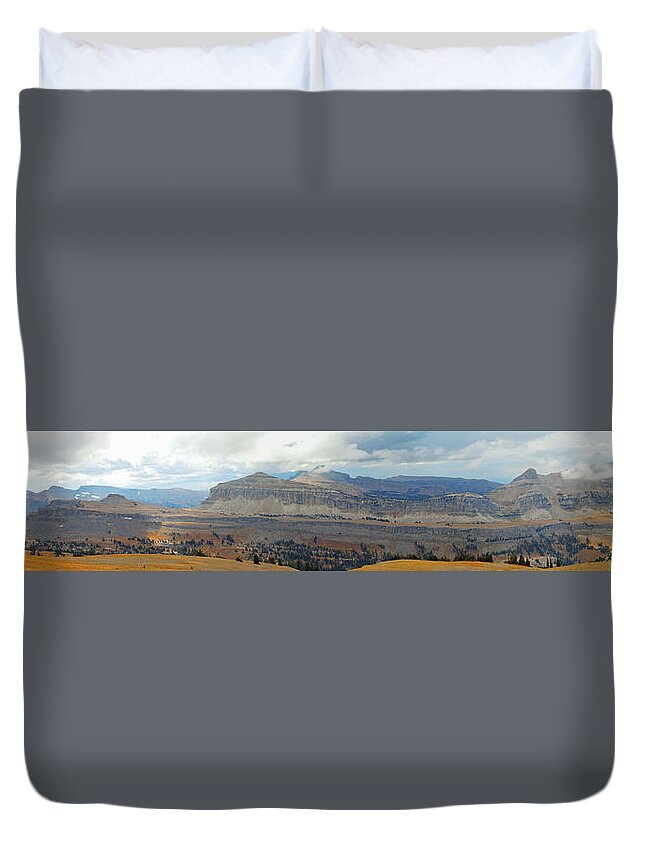 Panorama Duvet Cover featuring the photograph Teton Canyon Shelf by Raymond Salani III