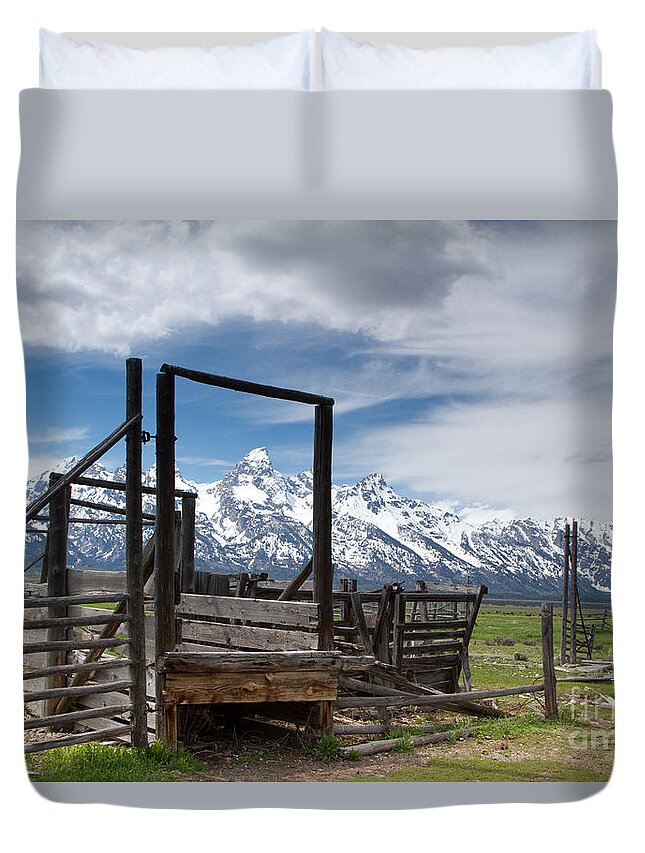 Abandoned Duvet Cover featuring the photograph Teton cattle ramp by Dan Hartford