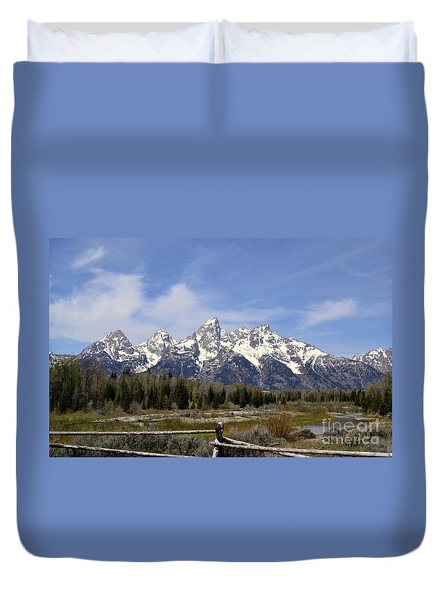 Mountains Duvet Cover featuring the photograph Teton Majesty by Dorrene BrownButterfield