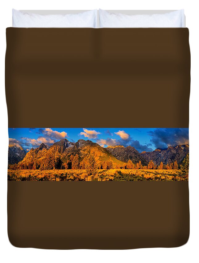Tetons Duvet Cover featuring the photograph Teton Mountain View Panorama by Greg Norrell