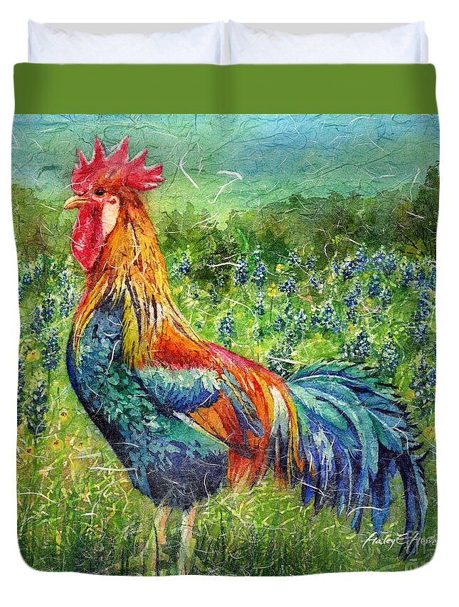 Rooster Duvet Cover featuring the painting Texas Glory by Hailey E Herrera
