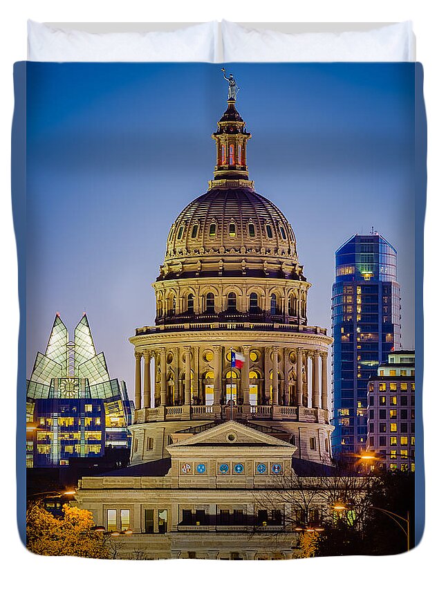 America Duvet Cover featuring the photograph Texas State Capitol by Night by Inge Johnsson