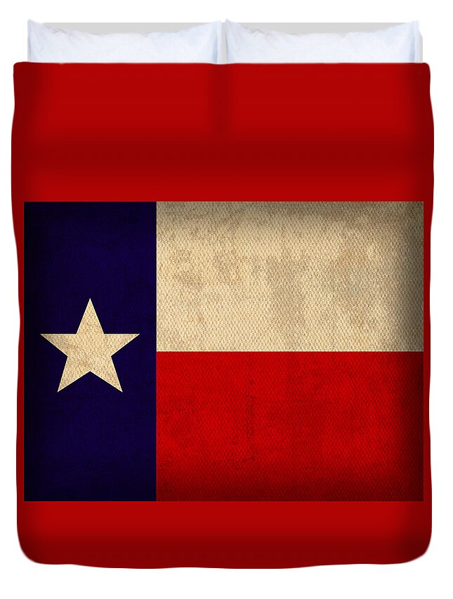 Texas State Flag Lone Star State Art On Worn Canvas Duvet Cover featuring the mixed media Texas State Flag Lone Star State Art on Worn Canvas by Design Turnpike