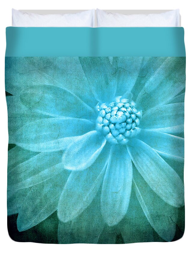 Flower Duvet Cover featuring the photograph Textured Dahlia In Blue by Meirion Matthias